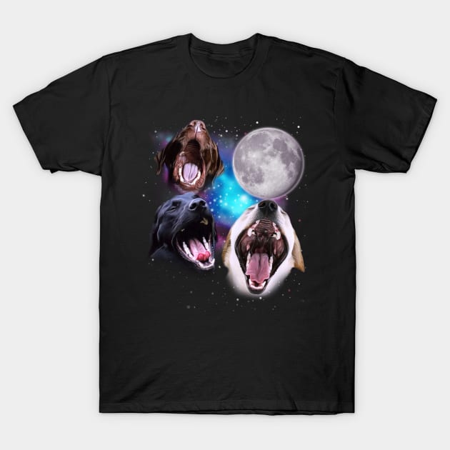 Three Labs Howl at the Moon T-Shirt by darklordpug